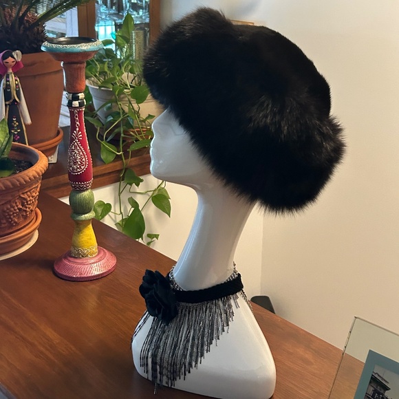 TheFurVault Lenore Marshall Ranch Mink Hat With Fox Trim, AOS, New with Tags main image 5